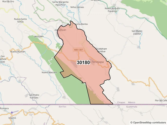 Mapa del código postal 30180, Maravilla Tenejapa, Chiapas
