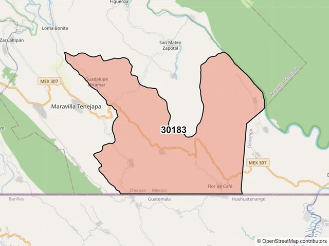 Mapa del código postal 30183, Maravilla Tenejapa, Chiapas
