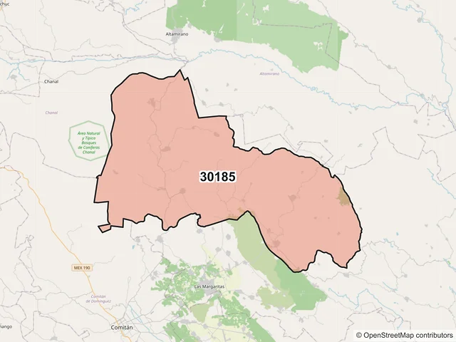 Mapa del código postal 30185, Las Margaritas, Chiapas