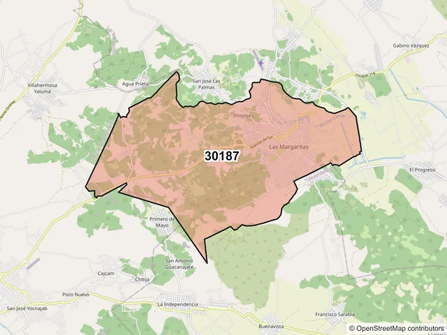 Mapa del código postal 30187, Las Margaritas, Chiapas
