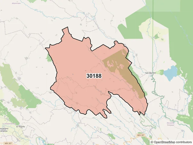 Mapa del código postal 30188, Las Margaritas, Chiapas