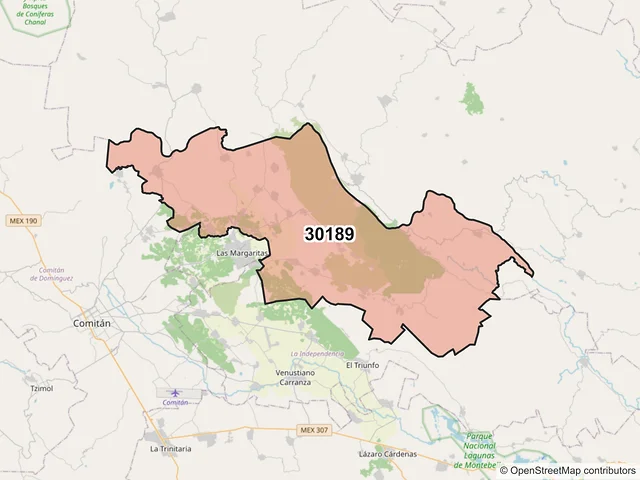 Mapa del código postal 30189, Las Margaritas, Chiapas