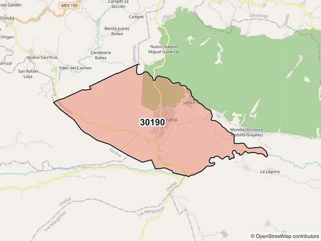 Mapa del código postal 30190, Altamirano, Chiapas