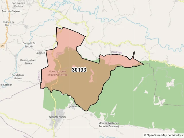 Mapa del código postal 30193, Altamirano, Chiapas