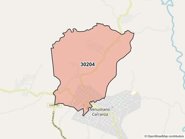 Mapa del código postal 30204, Venustiano Carranza, Chiapas