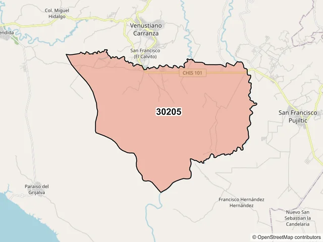 Mapa del código postal 30205, Venustiano Carranza, Chiapas