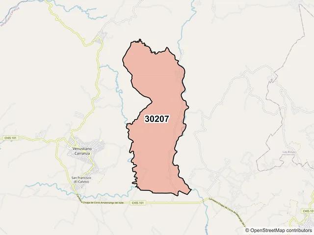 Mapa del código postal 30207, Venustiano Carranza, Chiapas