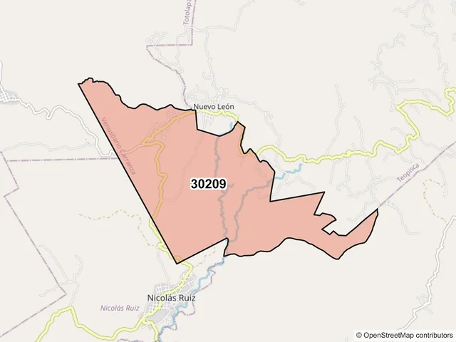 Mapa del código postal 30209, Venustiano Carranza, Chiapas