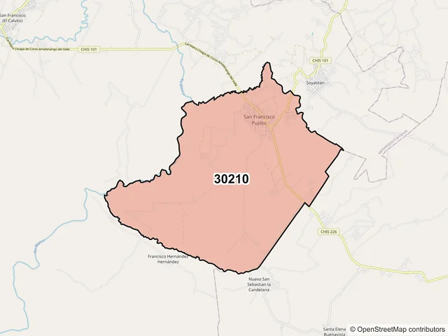 Mapa del código postal 30210, Venustiano Carranza, Chiapas