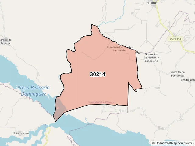 Mapa del código postal 30214, Venustiano Carranza, Chiapas