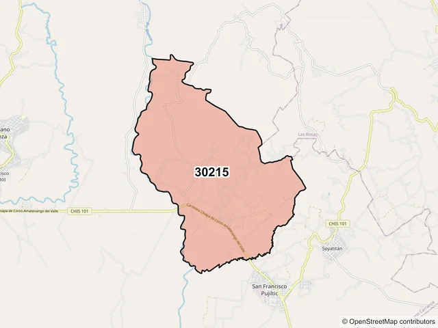 Mapa del código postal 30215, Venustiano Carranza, Chiapas
