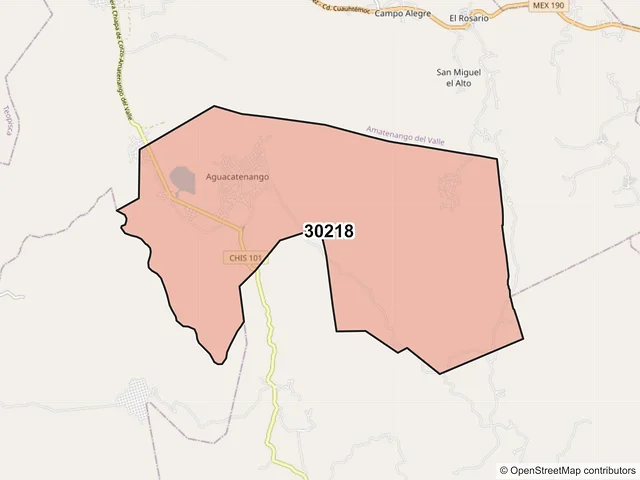 Mapa del código postal 30218, Venustiano Carranza, Chiapas