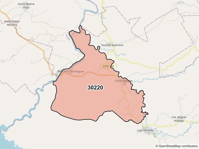 Mapa del código postal 30220, Venustiano Carranza, Chiapas