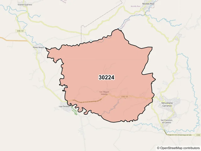 Mapa del código postal 30224, Venustiano Carranza, Chiapas
