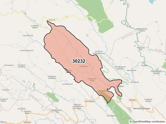 Mapa del código postal 30232, Las Margaritas, Chiapas