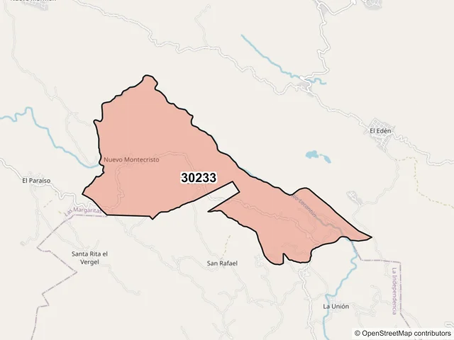 Mapa del código postal 30233, Las Margaritas, Chiapas