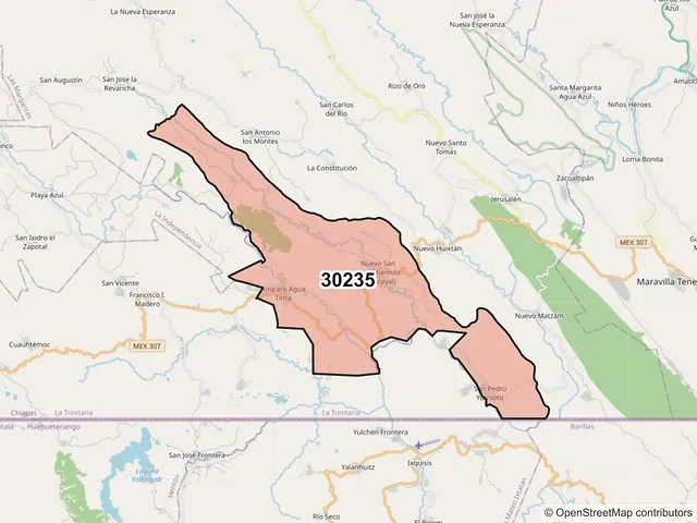 Mapa del código postal 30235, Las Margaritas, Chiapas