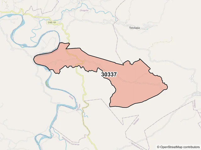 Mapa del código postal 30337, Totolapa, Chiapas