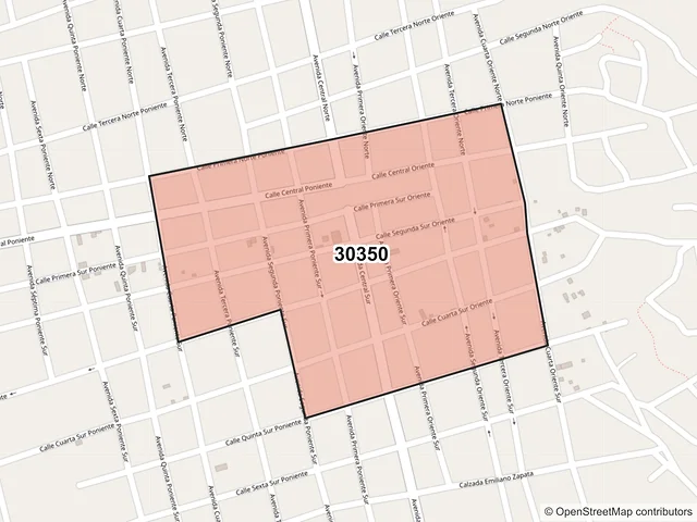 Mapa del código postal 30350, Las Rosas, Chiapas