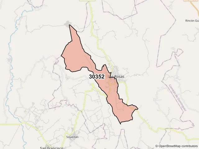 Mapa del código postal 30352, Las Rosas, Chiapas