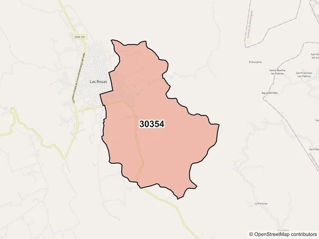 Mapa del código postal 30354, Las Rosas, Chiapas