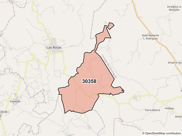 Mapa del código postal 30358, Las Rosas, Chiapas