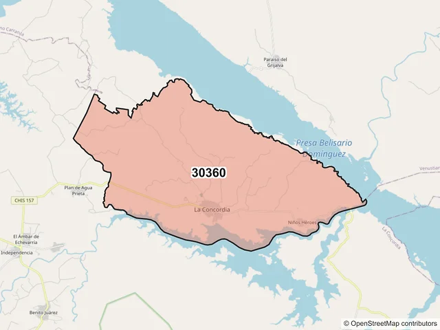 Mapa del código postal 30360, La Concordia, Chiapas