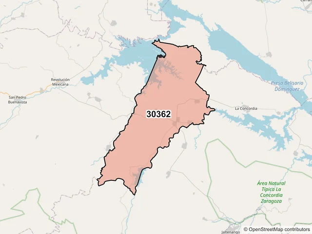 Mapa del código postal 30362, La Concordia, Chiapas