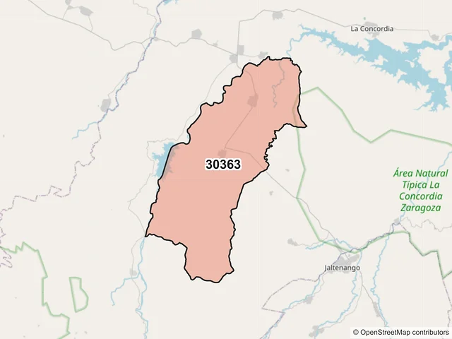 Mapa del código postal 30363, La Concordia, Chiapas