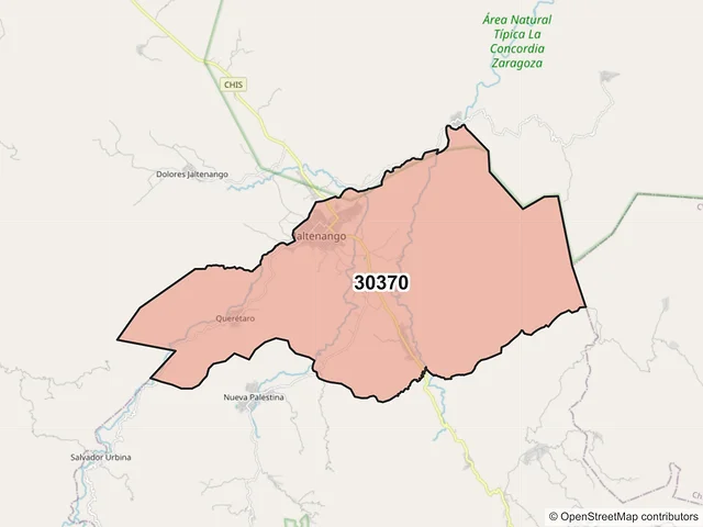 Mapa del código postal 30370, Angel Albino Corzo, Chiapas