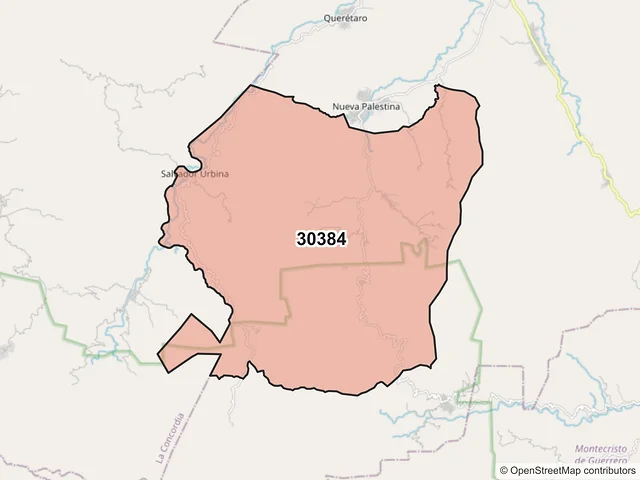 Mapa del código postal 30384, Angel Albino Corzo, Chiapas
