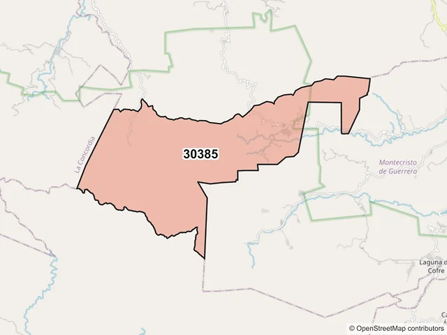 Mapa del código postal 30385, Angel Albino Corzo, Chiapas