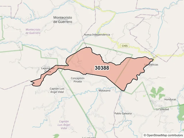 Mapa del código postal 30388, Angel Albino Corzo, Chiapas