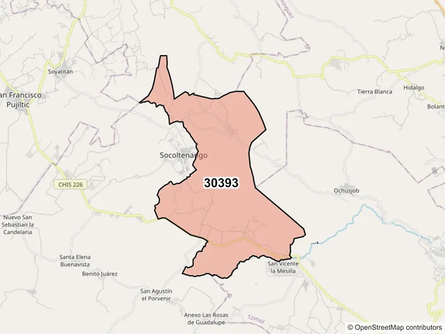 Mapa del código postal 30393, Socoltenango, Chiapas