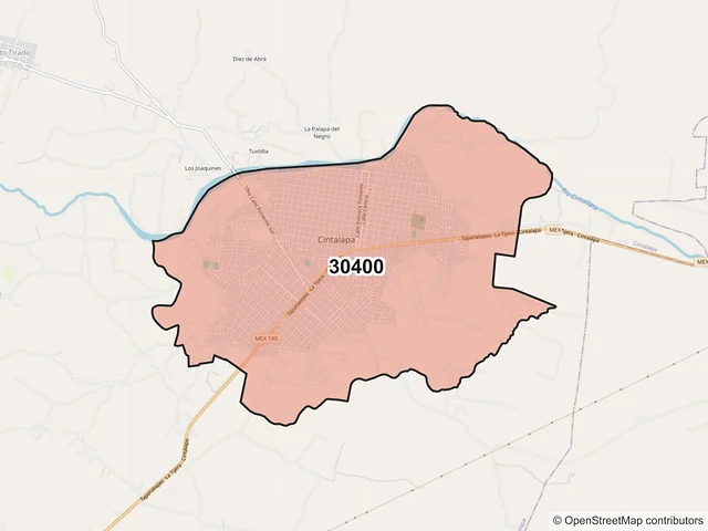 Mapa del código postal 30400, Cintalapa, Chiapas