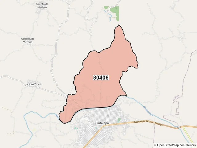 Mapa del código postal 30406, Cintalapa, Chiapas