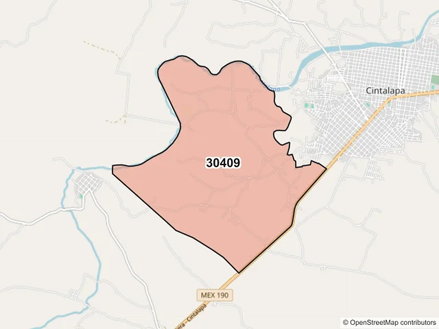 Mapa del código postal 30409, Cintalapa, Chiapas