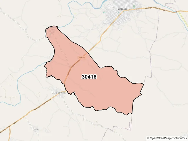 Mapa del código postal 30416, Cintalapa, Chiapas