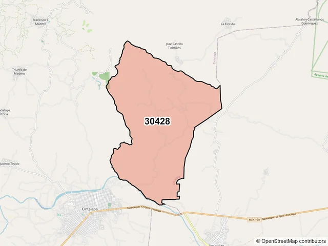 Mapa del código postal 30428, Cintalapa, Chiapas