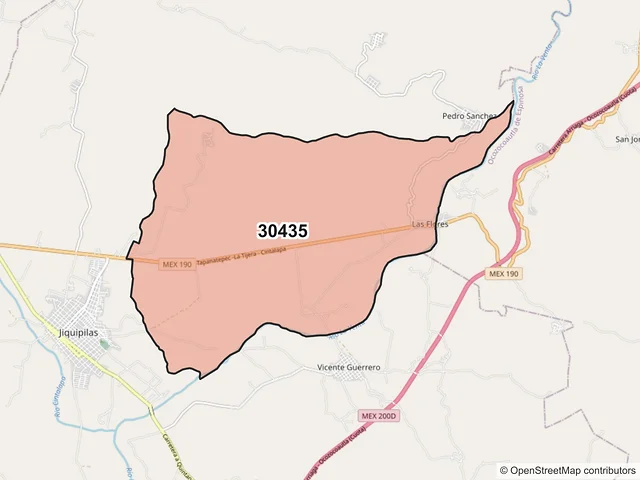 Mapa del código postal 30435, Jiquipilas, Chiapas