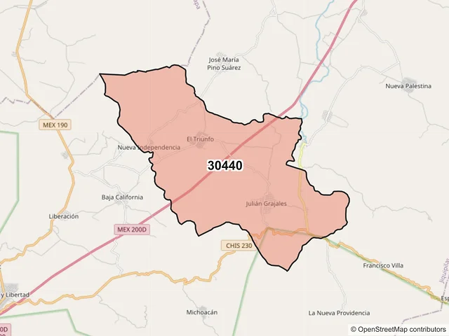 Mapa del código postal 30440, Jiquipilas, Chiapas