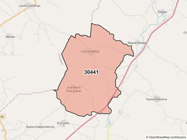 Mapa del código postal 30441, Jiquipilas, Chiapas