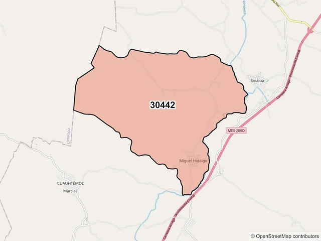 Mapa del código postal 30442, Jiquipilas, Chiapas