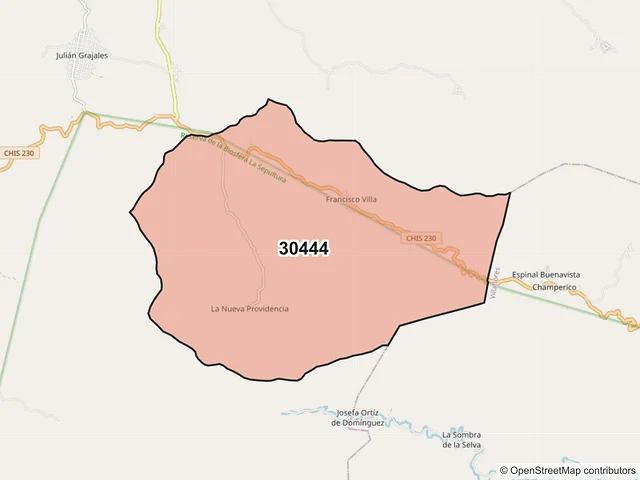 Mapa del código postal 30444, Jiquipilas, Chiapas