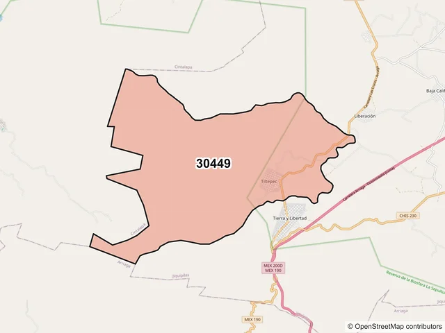 Mapa del código postal 30449, Jiquipilas, Chiapas