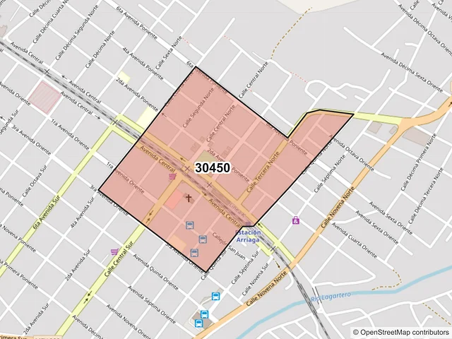 Mapa del código postal 30450, Arriaga, Chiapas