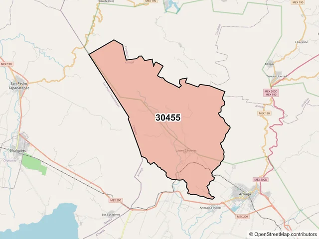 Mapa del código postal 30455, Arriaga, Chiapas