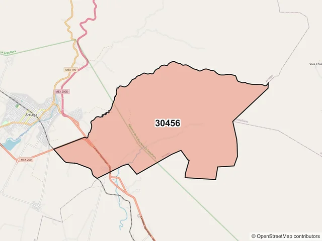 Mapa del código postal 30456, Arriaga, Chiapas