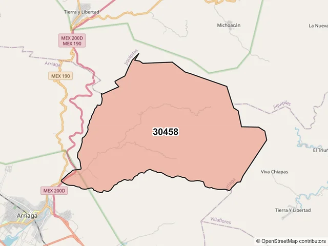 Mapa del código postal 30458, Arriaga, Chiapas