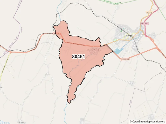 Mapa del código postal 30461, Arriaga, Chiapas